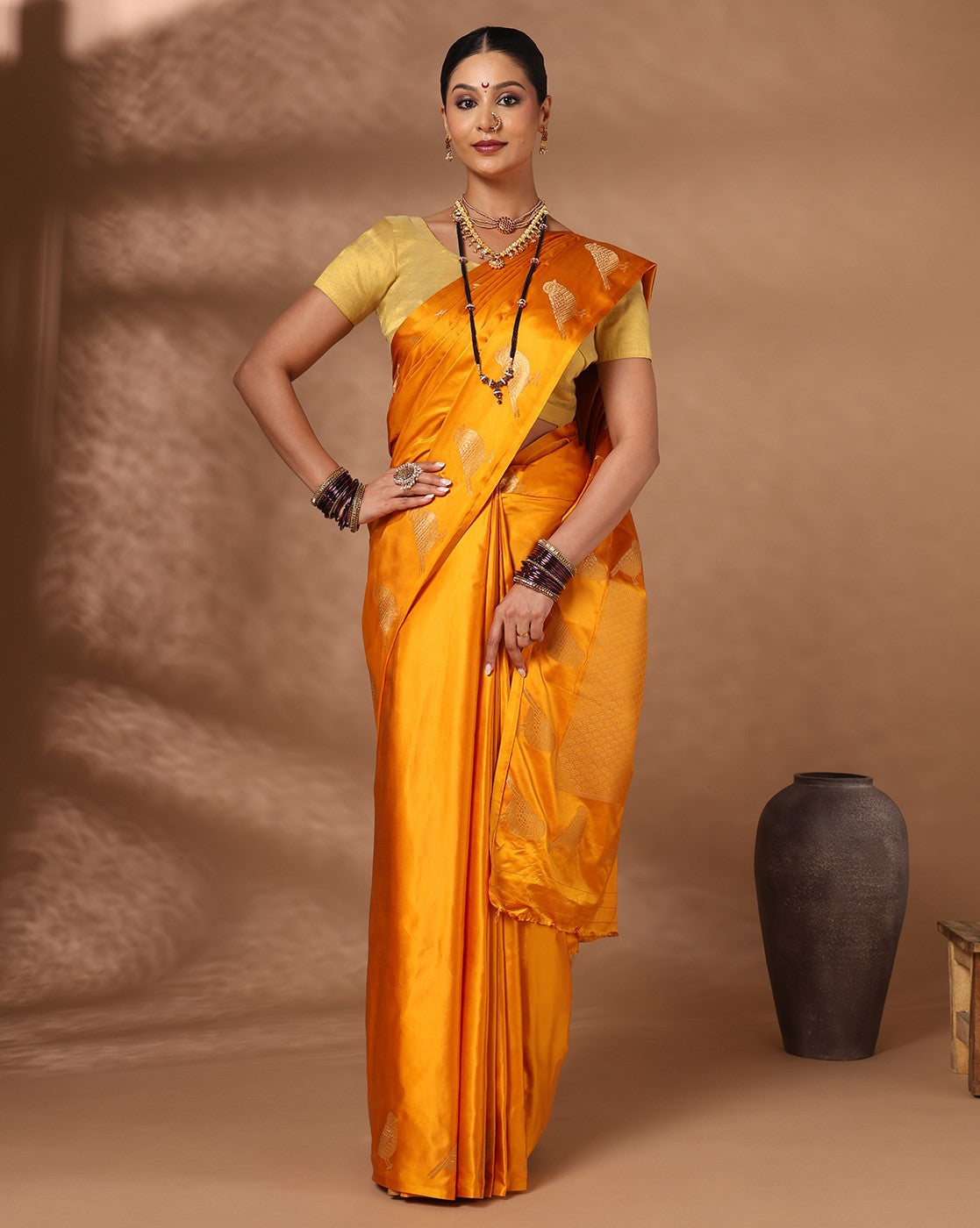 Mustard Woven Design Crape Saree