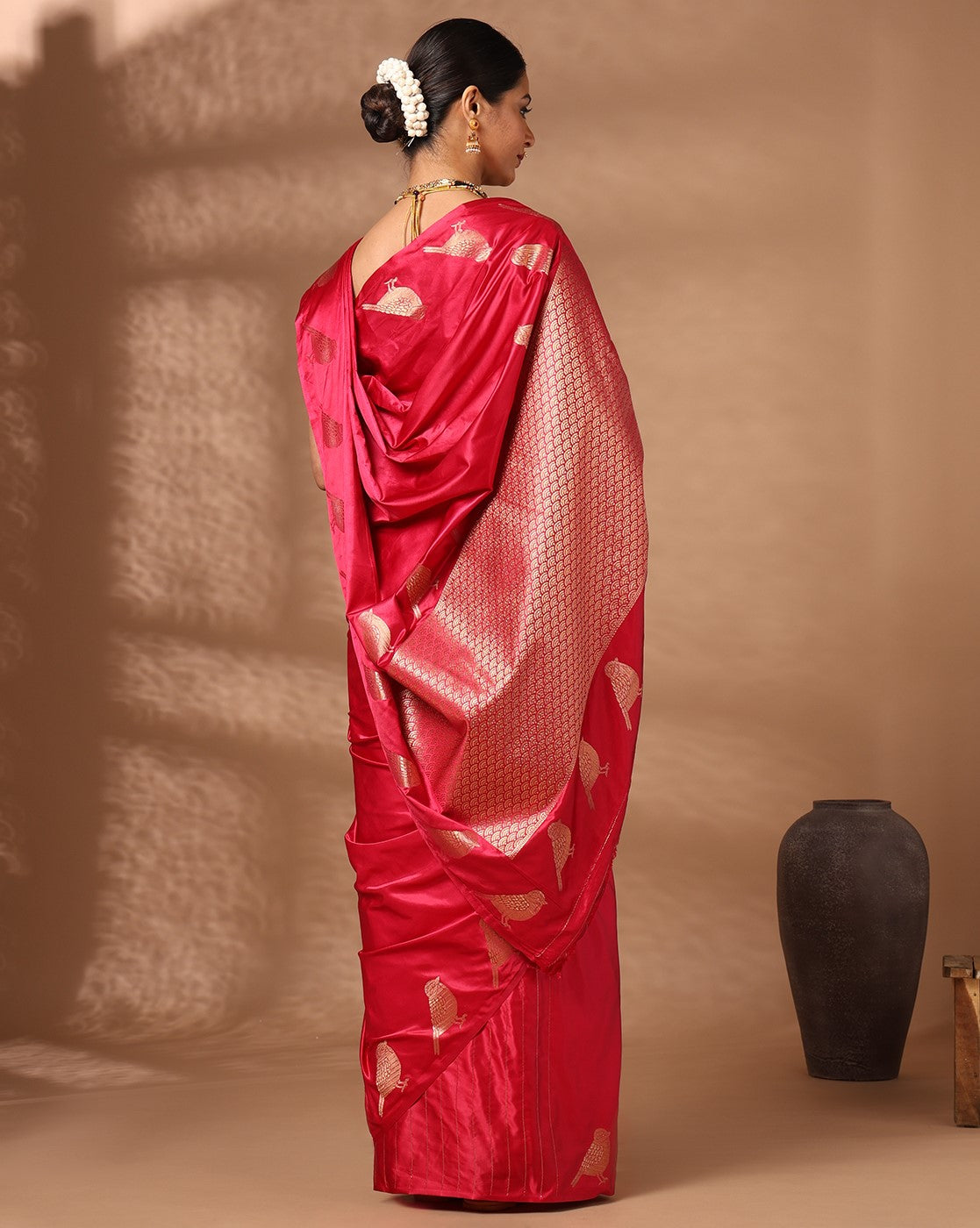 Rani Pink Woven Design Crape Saree