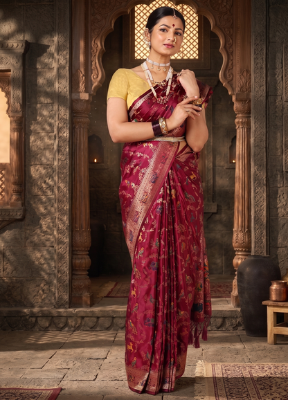 Maroon Woven Design Satin Saree