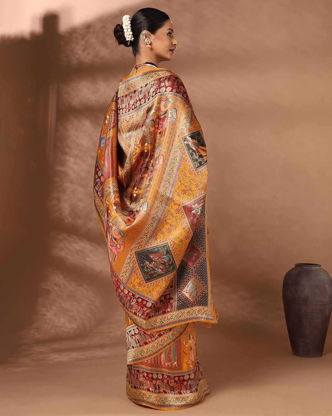 Mustard Woven Design Viscoris Saree