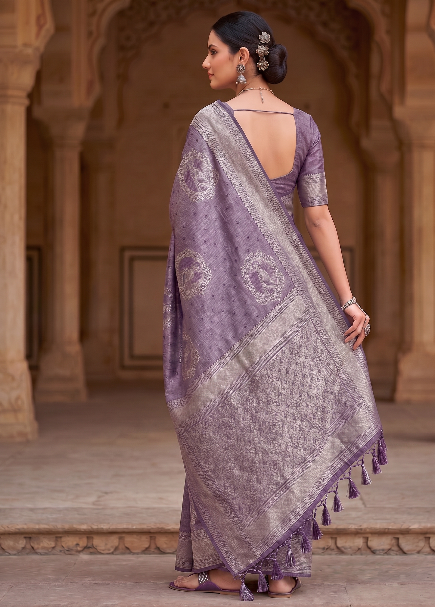 Lavender Woven Design Kanjivaram Saree