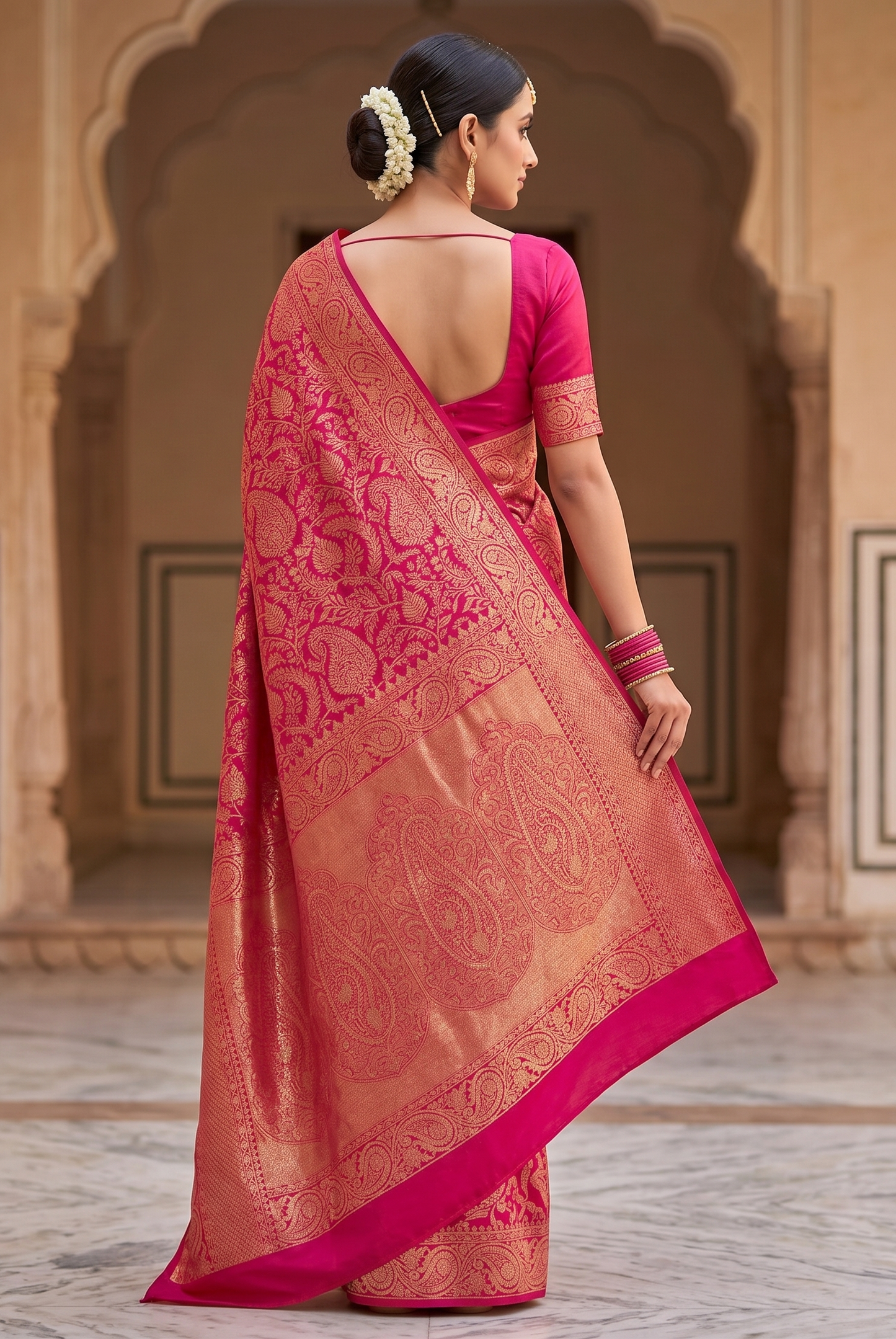 Pink Woven Design Art Silk Kanjivaram Saree