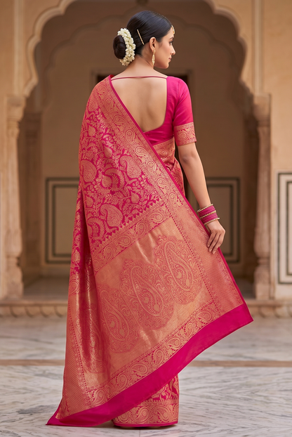 Pink Woven Design Art Silk Kanjivaram Saree