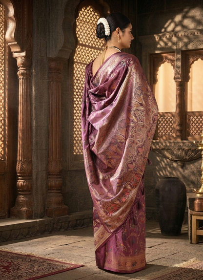 Lavender Woven Design Satin Saree