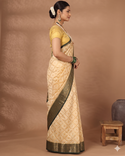 Off White Dark Green Woven Design Balaton Saree