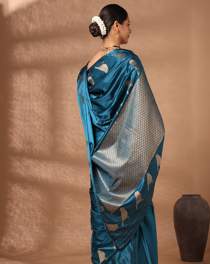 Dark Blue Woven Design Crape Saree