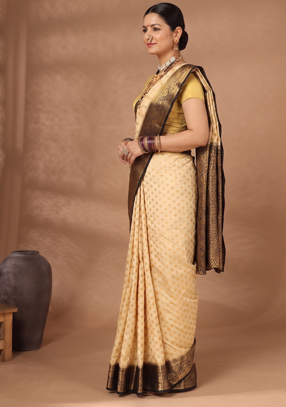 Off White Black Woven Design Balaton Saree