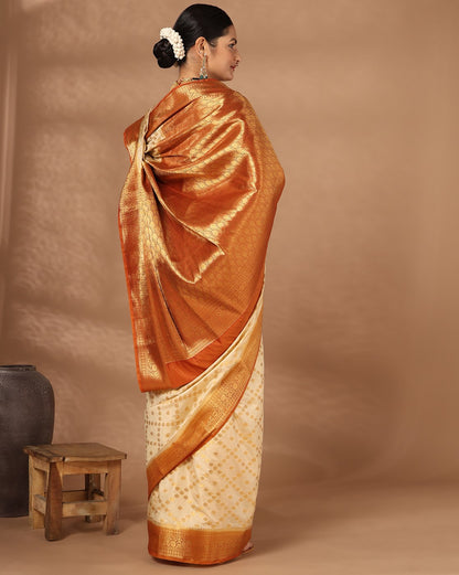 Off White Orange Woven Design Balaton Saree