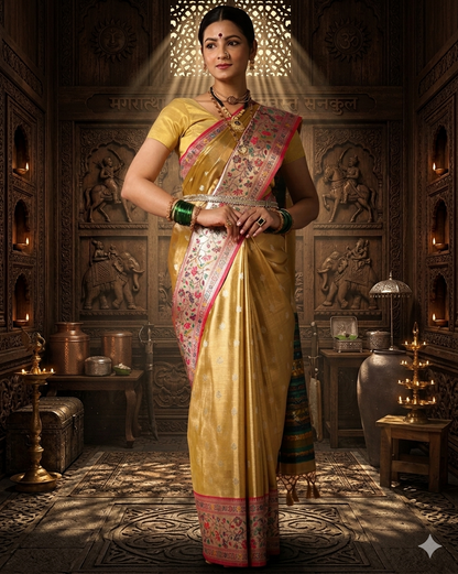 Gold Woven Design Viscoris Saree