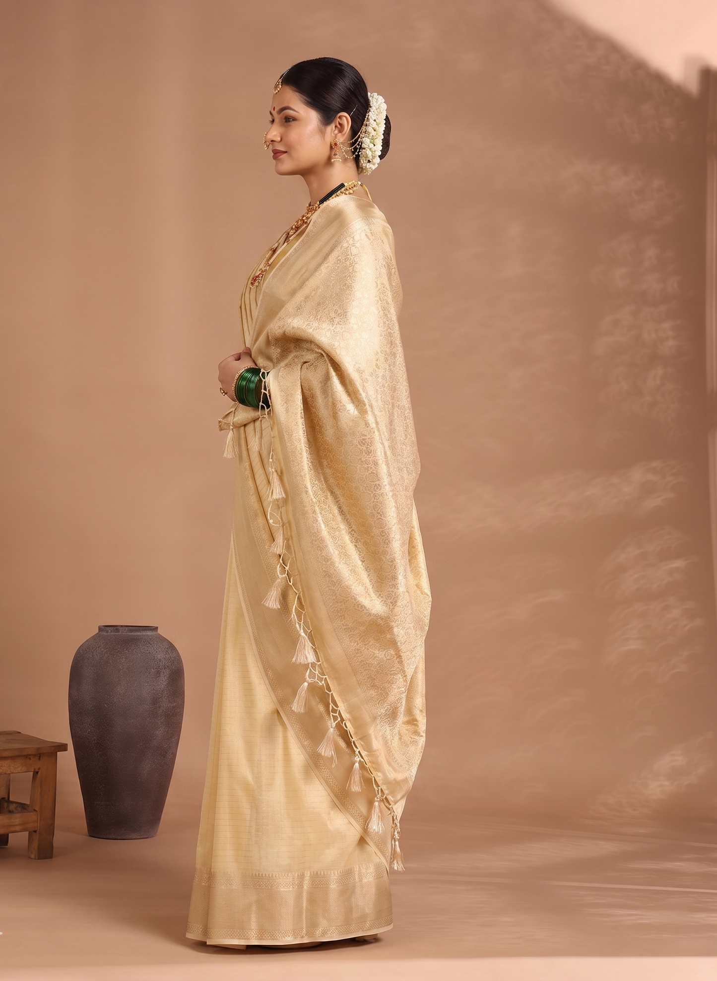 Off White Woven Design Art Silk Saree