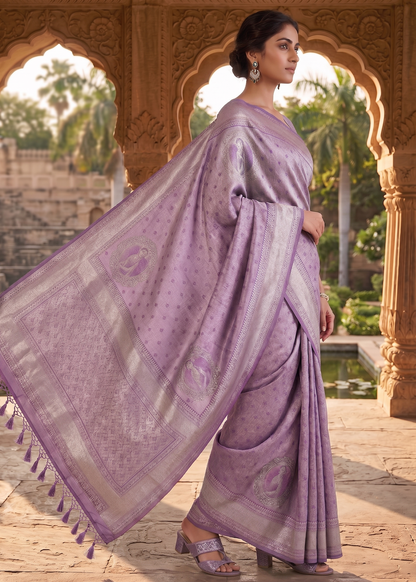 Lavender Woven Design Kanjivaram Saree