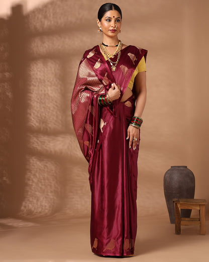 Wine Woven Design Crape Saree