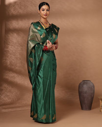 Dark Green Woven Design Crape Saree