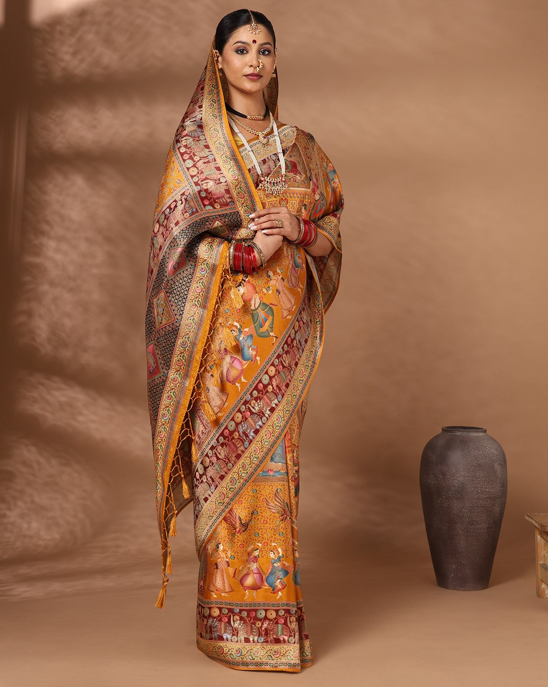 Mustard Woven Design Viscoris Saree