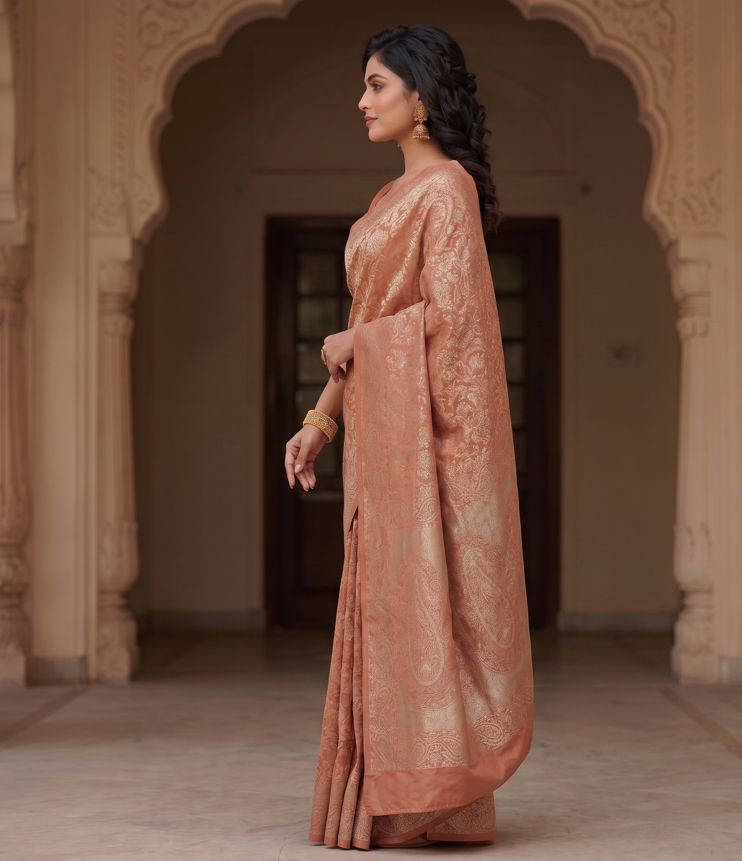 Orange Woven Design Art Silk Kanjivaram Saree