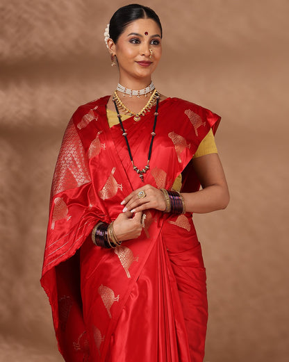 Red Woven Design Crape Saree