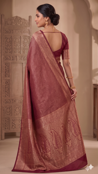 Maroon Woven Design Art Silk Kanjivaram Saree
