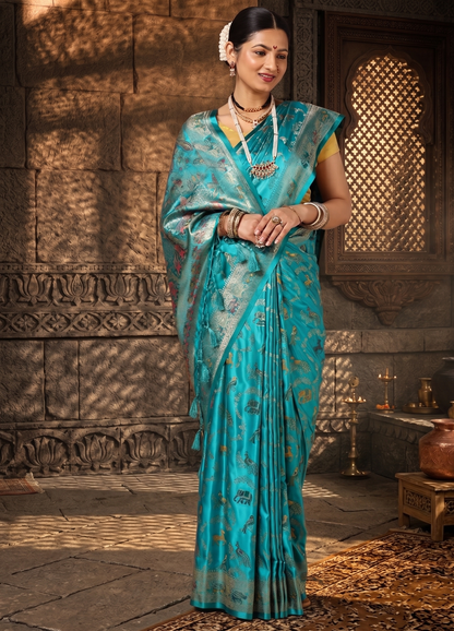 Dark Blue Woven Design Satin Saree