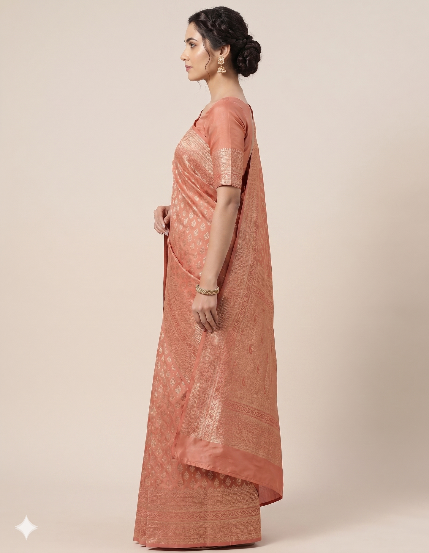 Peach Woven Design Art Silk Kanjivaram Saree
