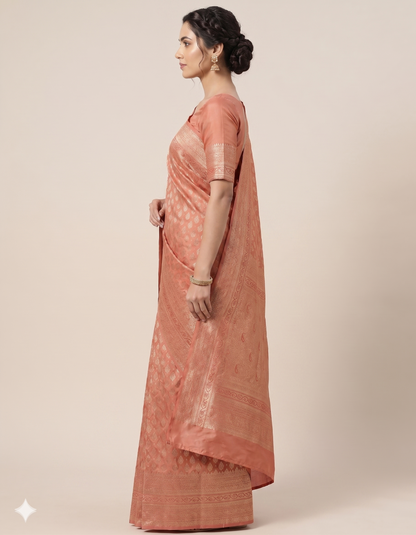 Peach Woven Design Art Silk Kanjivaram Saree