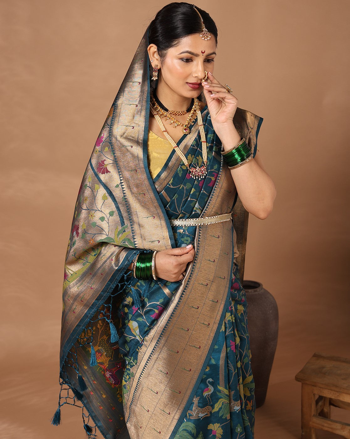 Dark Blue Woven Design Dola Silk Saree