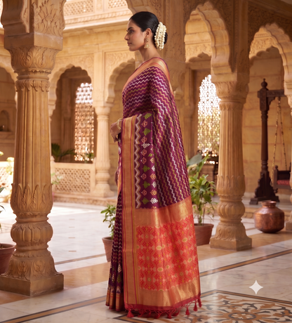 Wine Woven Design Kanjivaram Saree
