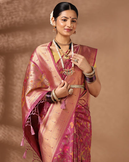 Lavender Woven Design Dola Silk Saree