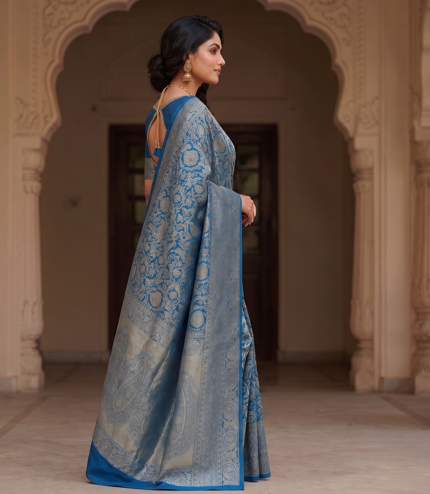 Dark Blue Woven Design Art Silk Kanjivaram Saree