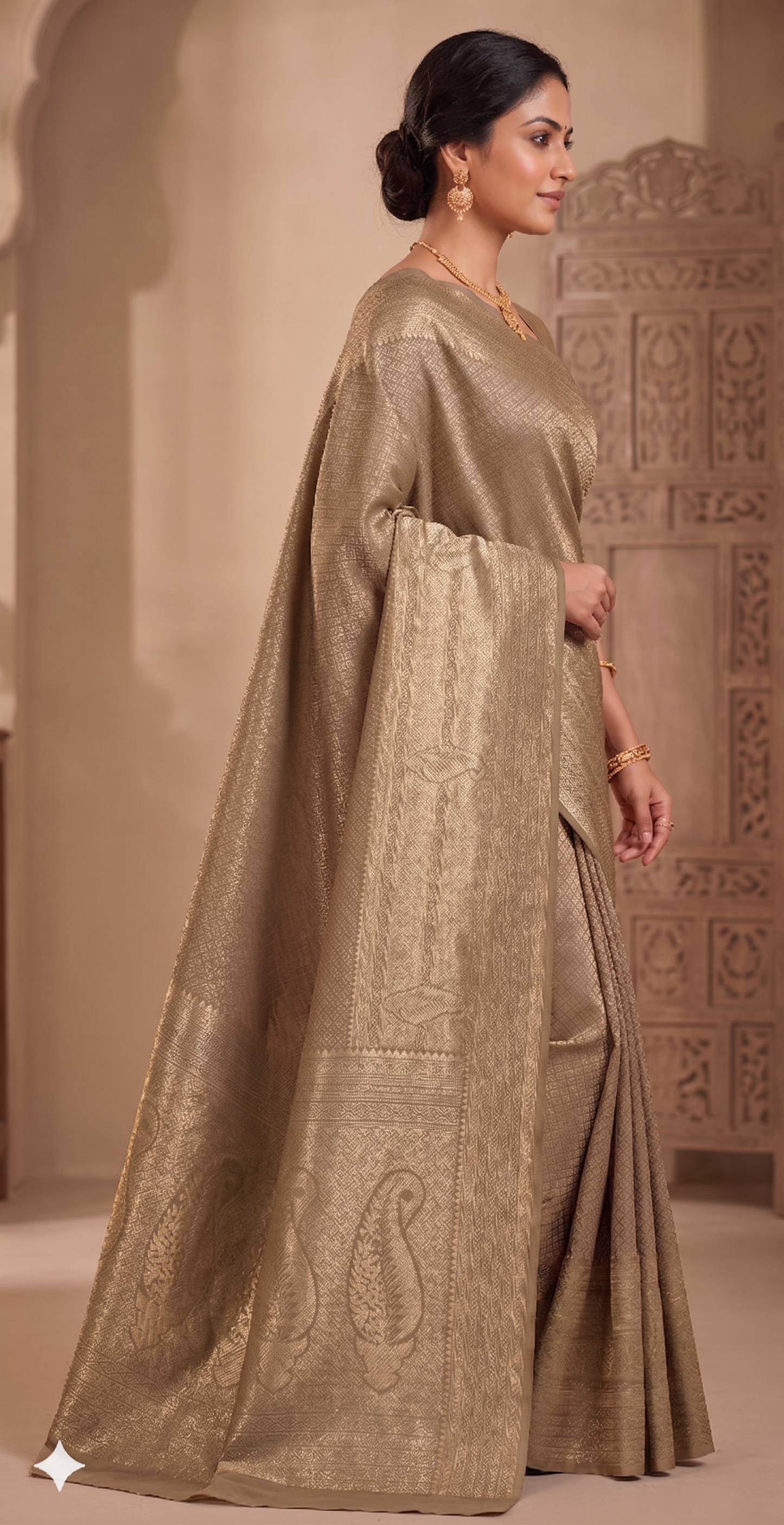 Beige Woven Design Art Silk Kanjivaram Saree