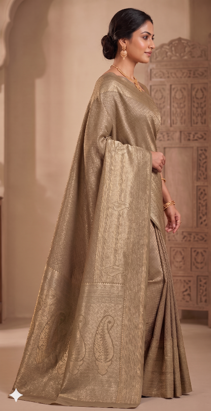 Beige Woven Design Art Silk Kanjivaram Saree
