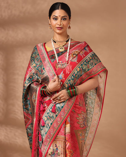 Rani Pink Woven Design Viscoris Saree
