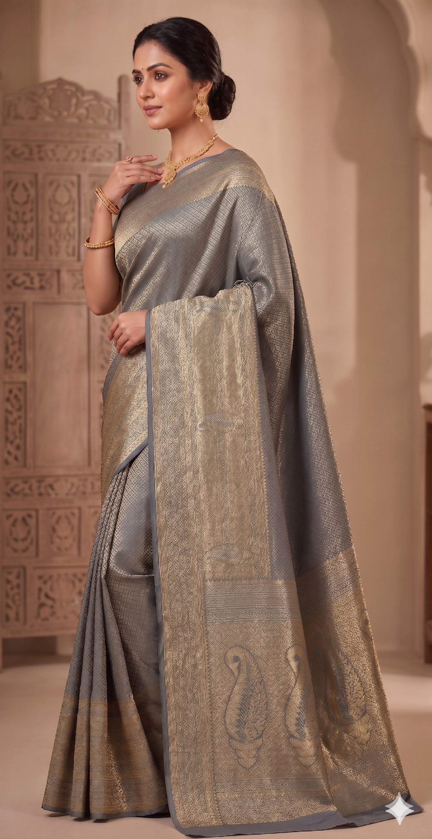 Grey Woven Design Art Silk Kanjivaram Saree