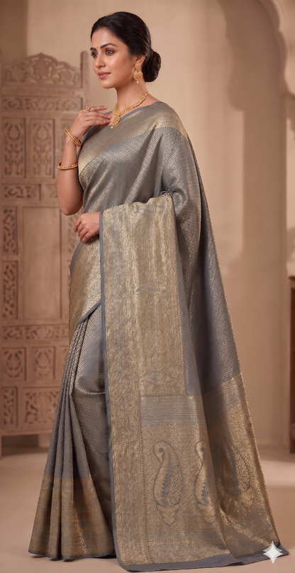 Grey Woven Design Art Silk Kanjivaram Saree