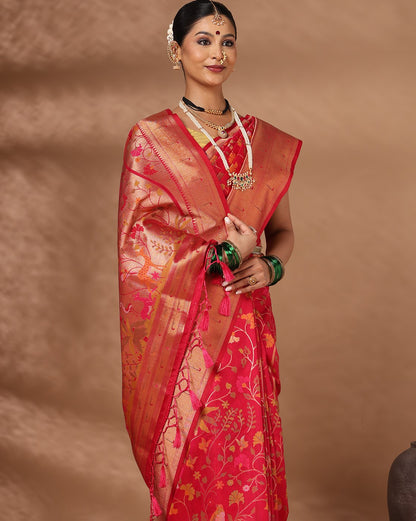 Rani Pink Woven Design Dola Silk Saree