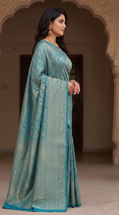 Blue Woven Design Art Silk Kanjivaram Saree