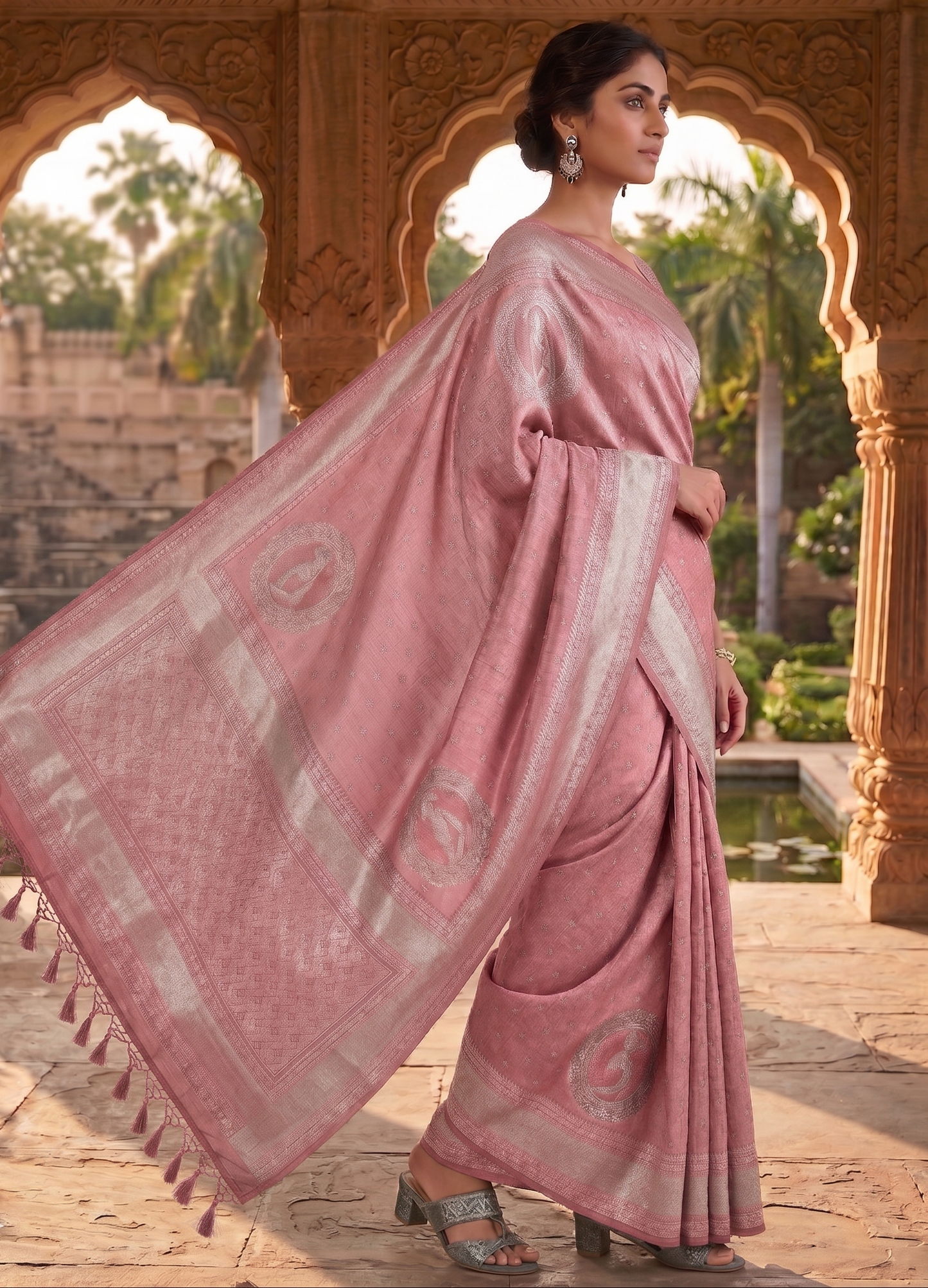 Pink Woven Design Kanjivaram Saree
