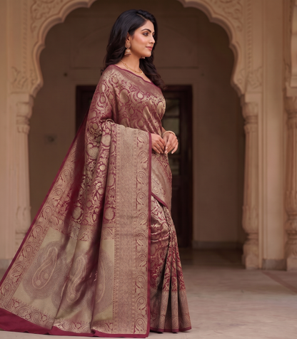 Maroon Woven Design Art Silk Kanjivaram Saree
