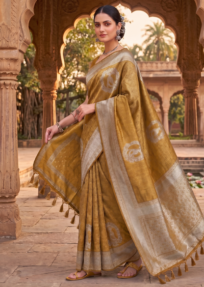 Mustard Woven Design Kanjivaram Saree