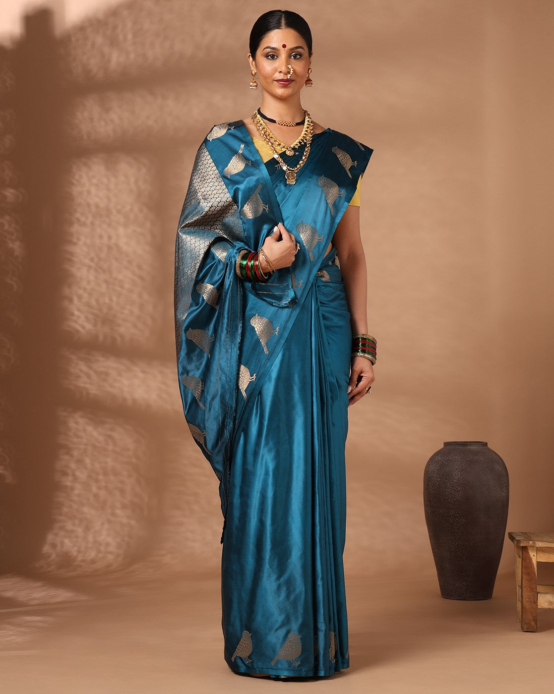 Dark Blue Woven Design Crape Saree