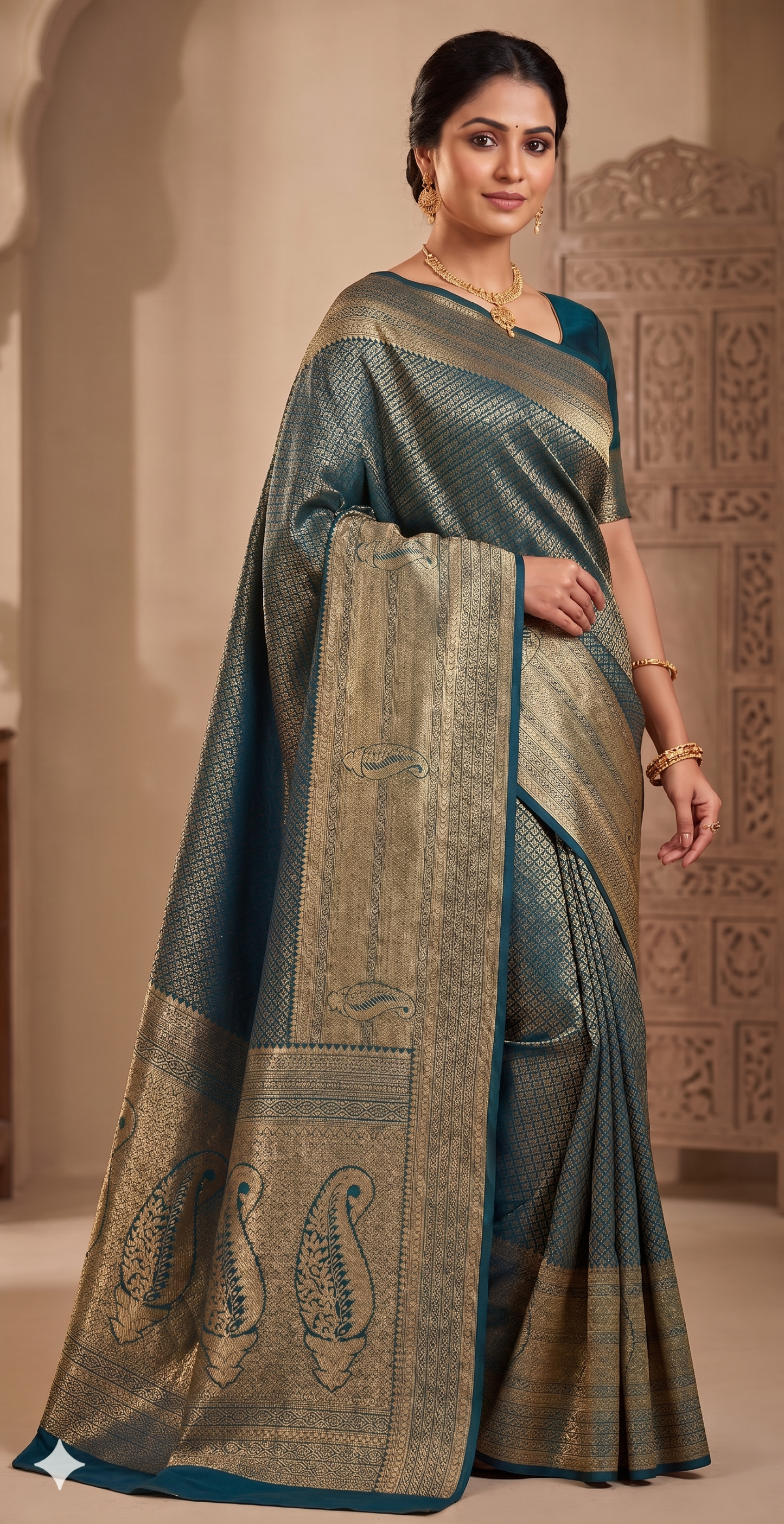 Dark Blue Woven Design Art Silk Kanjivaram Saree