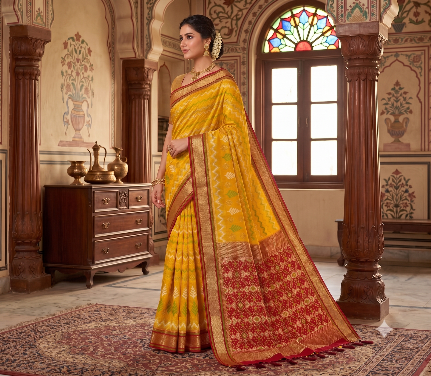 Mustard Woven Design Kanjivaram Saree