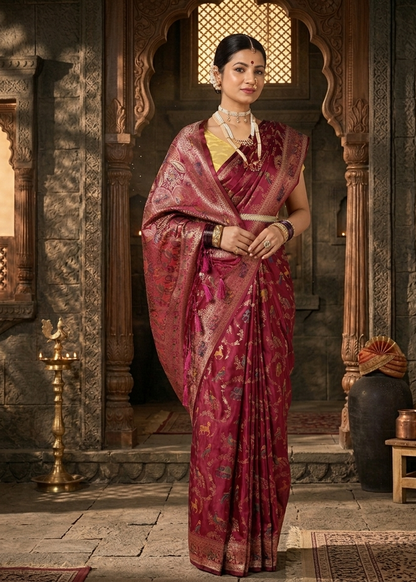 Maroon Woven Design Satin Saree