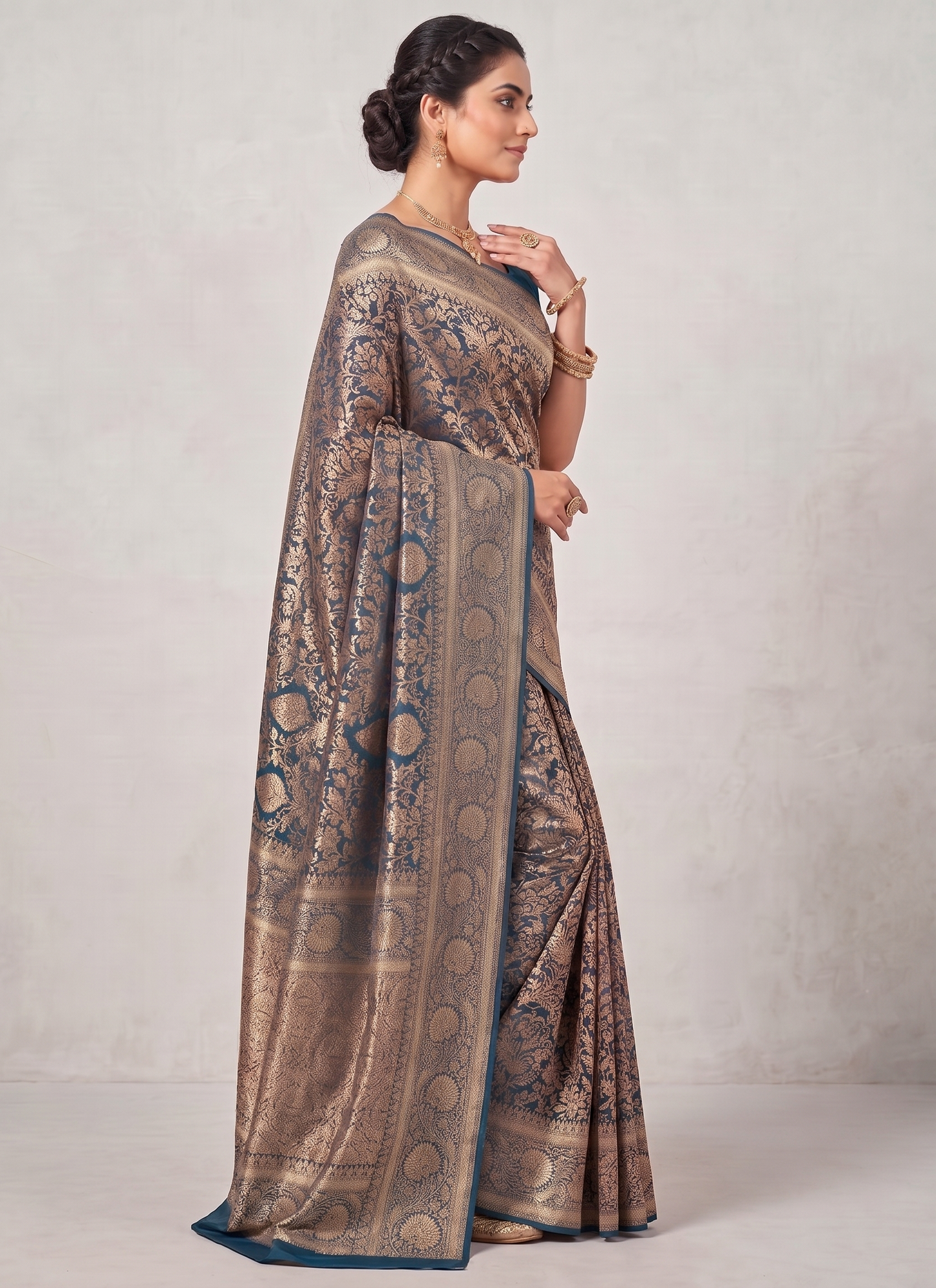 Dark Blue Woven Design Art Silk Kanjivaram Saree
