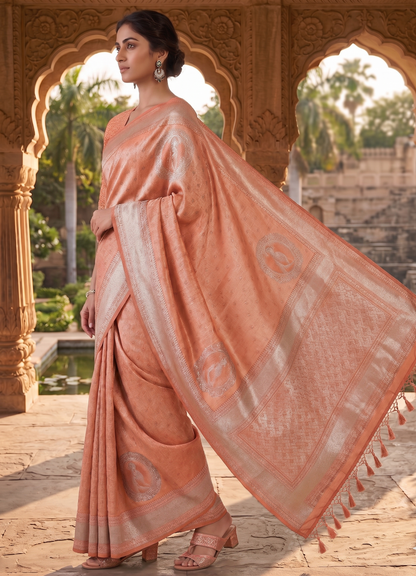 Peach Woven Design Kanjivaram Saree