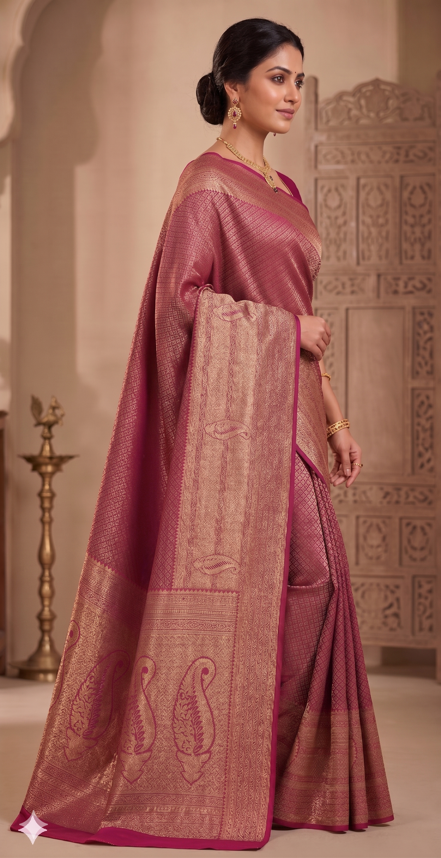 Magenta Woven Design Art Silk Kanjivaram Saree