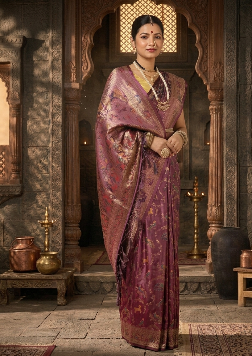 Lavender Woven Design Satin Saree