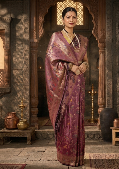Lavender Woven Design Satin Saree
