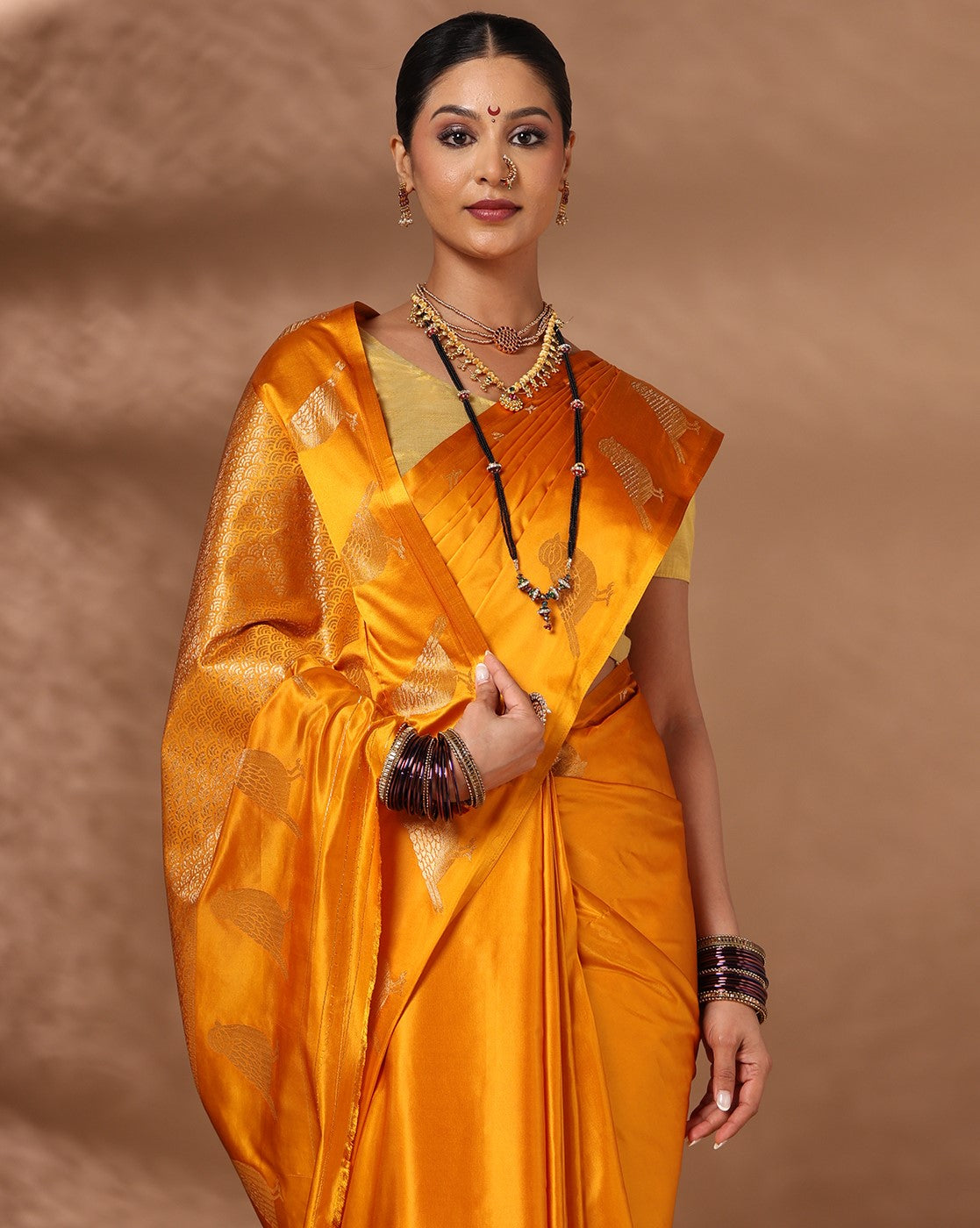Mustard Woven Design Crape Saree