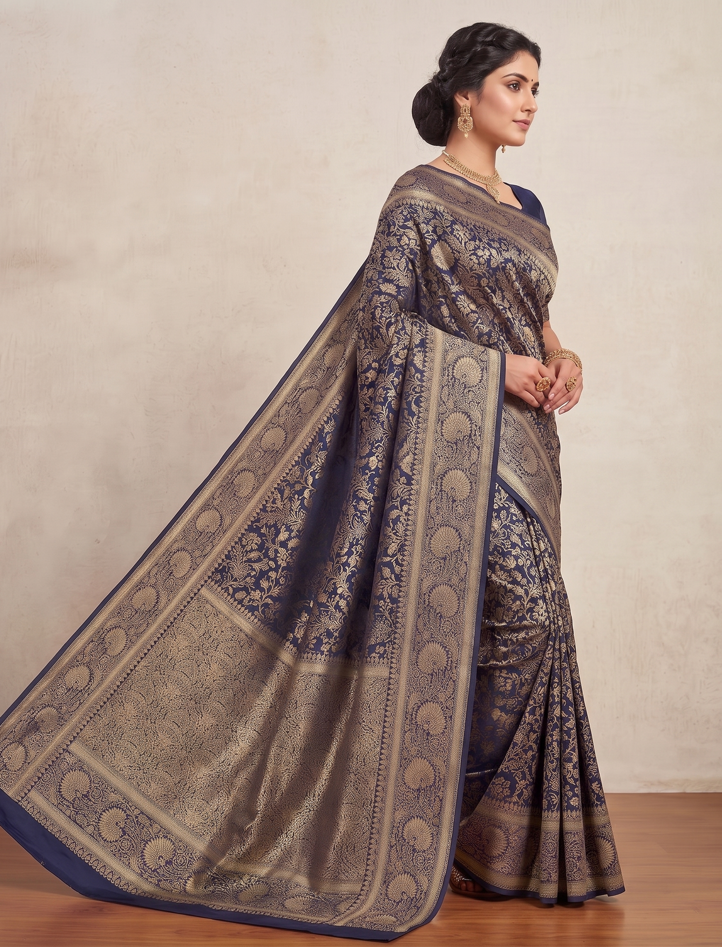 Navy Blue Woven Design Art Silk Kanjivaram Saree