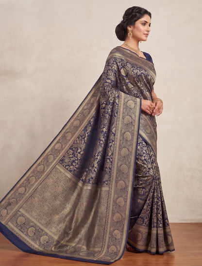 Navy Blue Woven Design Art Silk Kanjivaram Saree